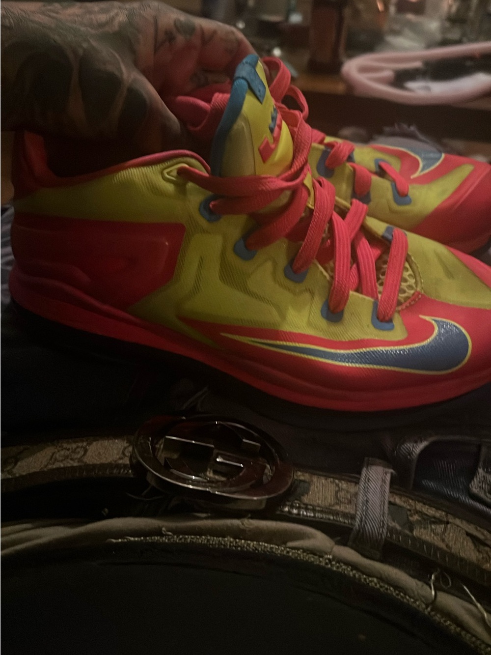 Kids Bright Yellow & Pink Athletic Sneakers with Blue Accent